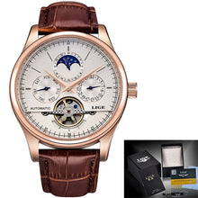Load image into Gallery viewer, LIGE Brand Classic Mens Retro Watches Automatic Mechanical Watch Tourbillon Clock Genuine Leather Waterproof Military Wristwatch