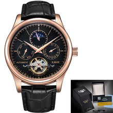 Load image into Gallery viewer, LIGE Brand Classic Mens Retro Watches Automatic Mechanical Watch Tourbillon Clock Genuine Leather Waterproof Military Wristwatch