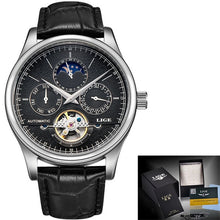 Load image into Gallery viewer, LIGE Brand Classic Mens Retro Watches Automatic Mechanical Watch Tourbillon Clock Genuine Leather Waterproof Military Wristwatch