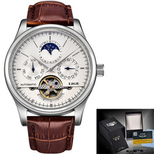 Load image into Gallery viewer, LIGE Brand Classic Mens Retro Watches Automatic Mechanical Watch Tourbillon Clock Genuine Leather Waterproof Military Wristwatch