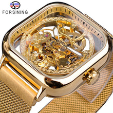 Load image into Gallery viewer, Forsining Men Mechanical Watches Automatic Self-Wind Golden Transparent Fashion Mesh Steel Wristwatch Skeleton Man Male Hot Hour
