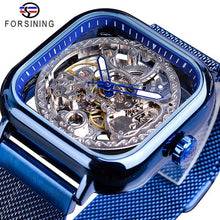 Load image into Gallery viewer, Forsining Men Mechanical Watches Automatic Self-Wind Golden Transparent Fashion Mesh Steel Wristwatch Skeleton Man Male Hot Hour