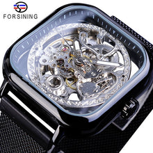 Load image into Gallery viewer, Forsining Men Mechanical Watches Automatic Self-Wind Golden Transparent Fashion Mesh Steel Wristwatch Skeleton Man Male Hot Hour