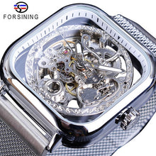 Load image into Gallery viewer, Forsining Men Mechanical Watches Automatic Self-Wind Golden Transparent Fashion Mesh Steel Wristwatch Skeleton Man Male Hot Hour