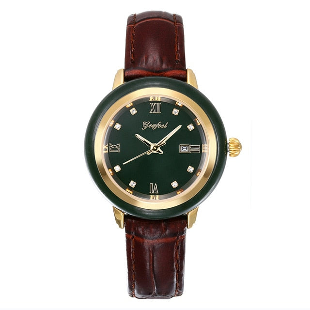 GEZFEEL Genuine Jade Quartz Watches Advanced movement Running Luxury Ladies Waterproof Watch With certificate Relogio Feminino