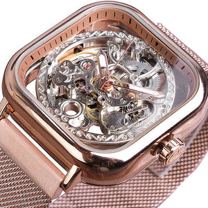 Forsining Men Mechanical Watches Automatic Self-Wind Golden Transparent Fashion Mesh Steel Wristwatch Skeleton Man Male Hot Hour