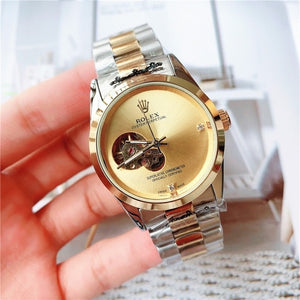 rolex- Fashion Brand Automatic Mechanical Watches Men's Waterproof Skeleton Wrist Watch With women men Leather strap 04105